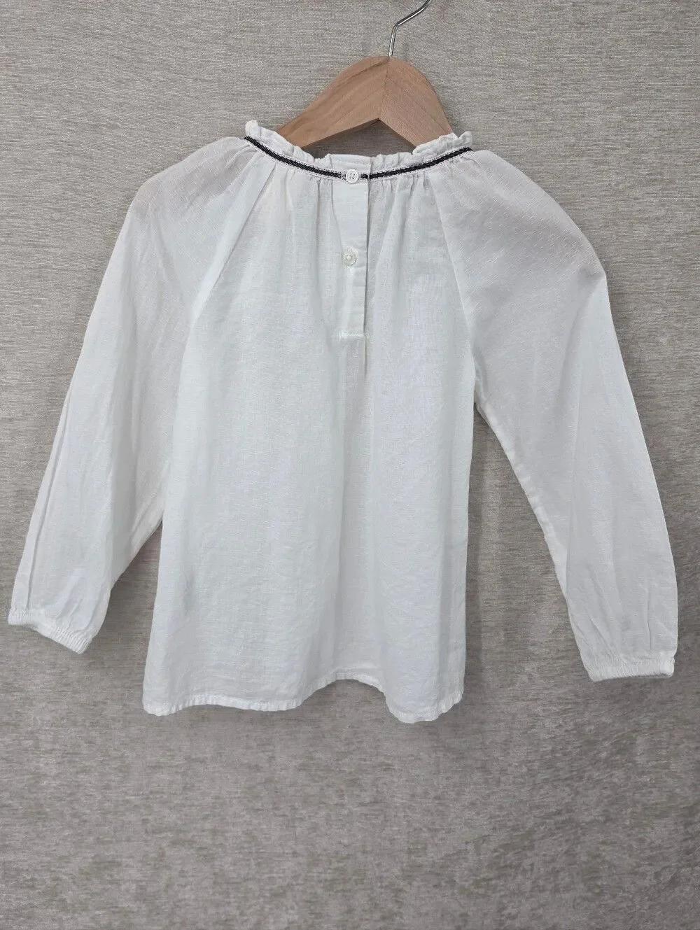 Oshkosh Girls' White Long-Sleeve Peasant Top Dress Shirt Blouse Cotton